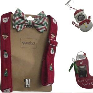Christmas Ornaments plus Infanr Suspenders & Tie Bundle NEW